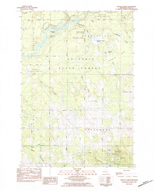 Classic USGS Prestle Creek Michigan 7.5'x7.5' Topo Map Image