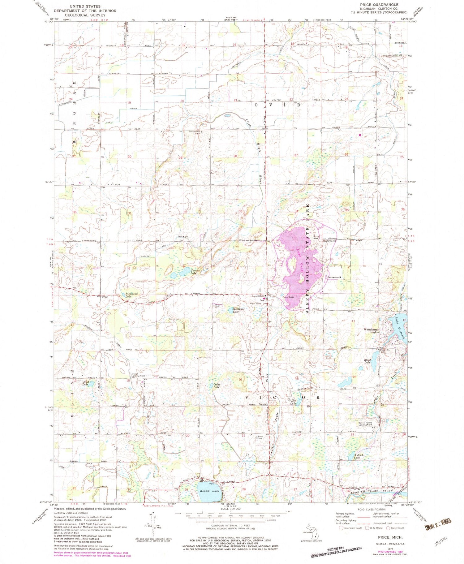 Classic USGS Price Michigan 7.5'x7.5' Topo Map Image