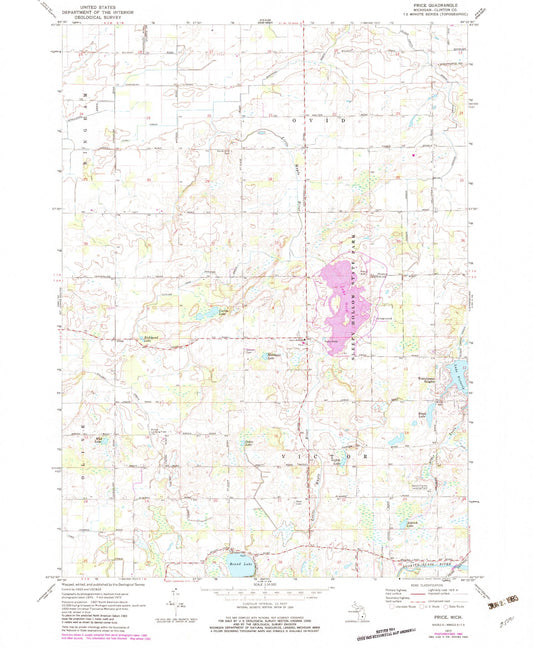 Classic USGS Price Michigan 7.5'x7.5' Topo Map Image