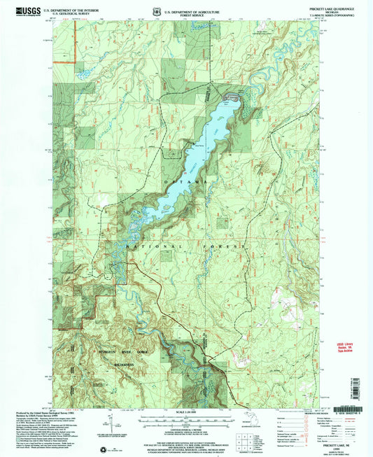 Classic USGS Prickett Lake Michigan 7.5'x7.5' Topo Map Image