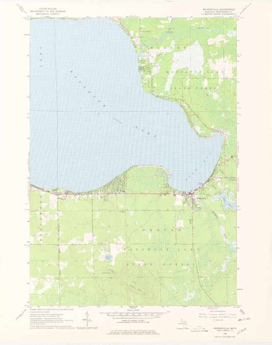 Classic USGS Prudenville Michigan 7.5'x7.5' Topo Map Image