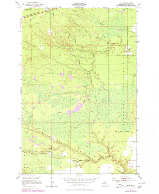 Classic USGS Raco Michigan 7.5'x7.5' Topo Map Image