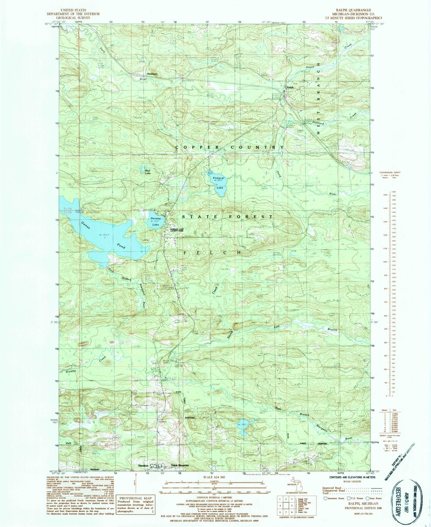 Classic USGS Ralph Michigan 7.5'x7.5' Topo Map Image