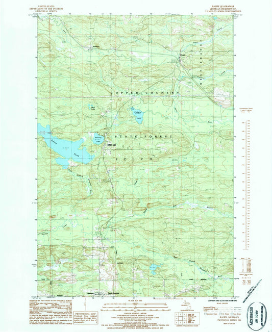 Classic USGS Ralph Michigan 7.5'x7.5' Topo Map Image