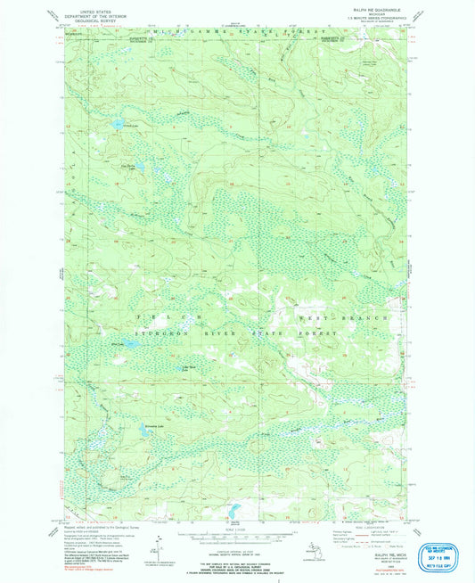 Classic USGS Ralph NE Michigan 7.5'x7.5' Topo Map Image