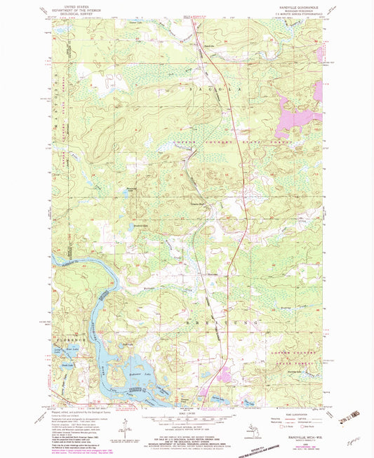 Classic USGS Randville Michigan 7.5'x7.5' Topo Map Image