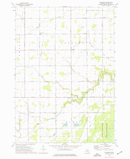 Classic USGS Rathbone Michigan 7.5'x7.5' Topo Map Image