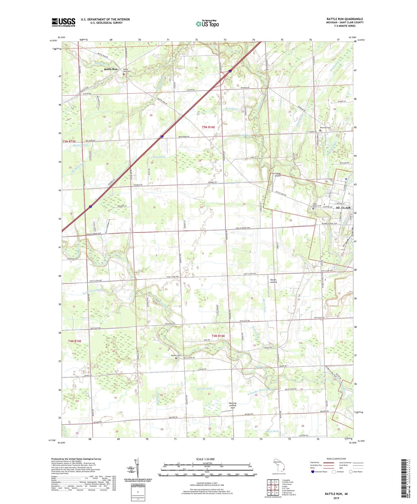 Rattle Run Michigan US Topo Map Image