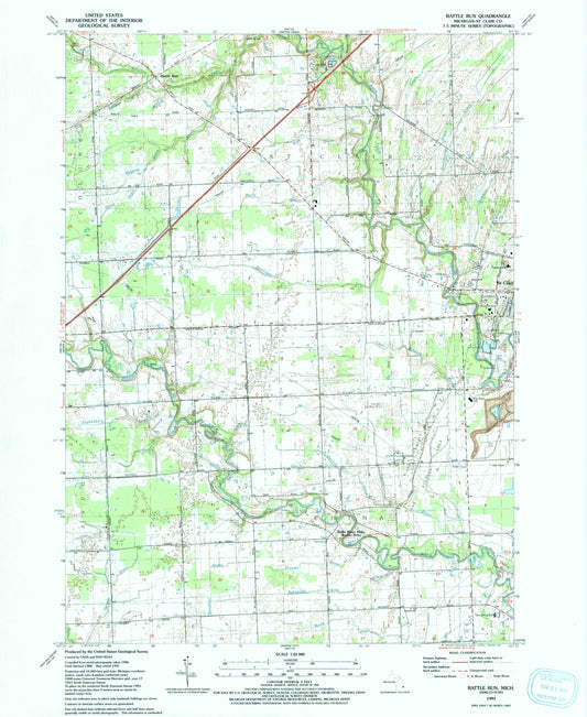 Classic USGS Rattle Run Michigan 7.5'x7.5' Topo Map Image