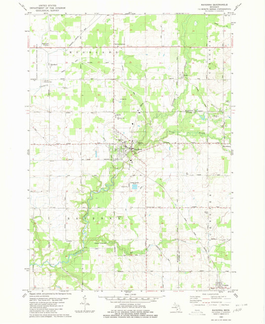 Classic USGS Ravenna Michigan 7.5'x7.5' Topo Map Image