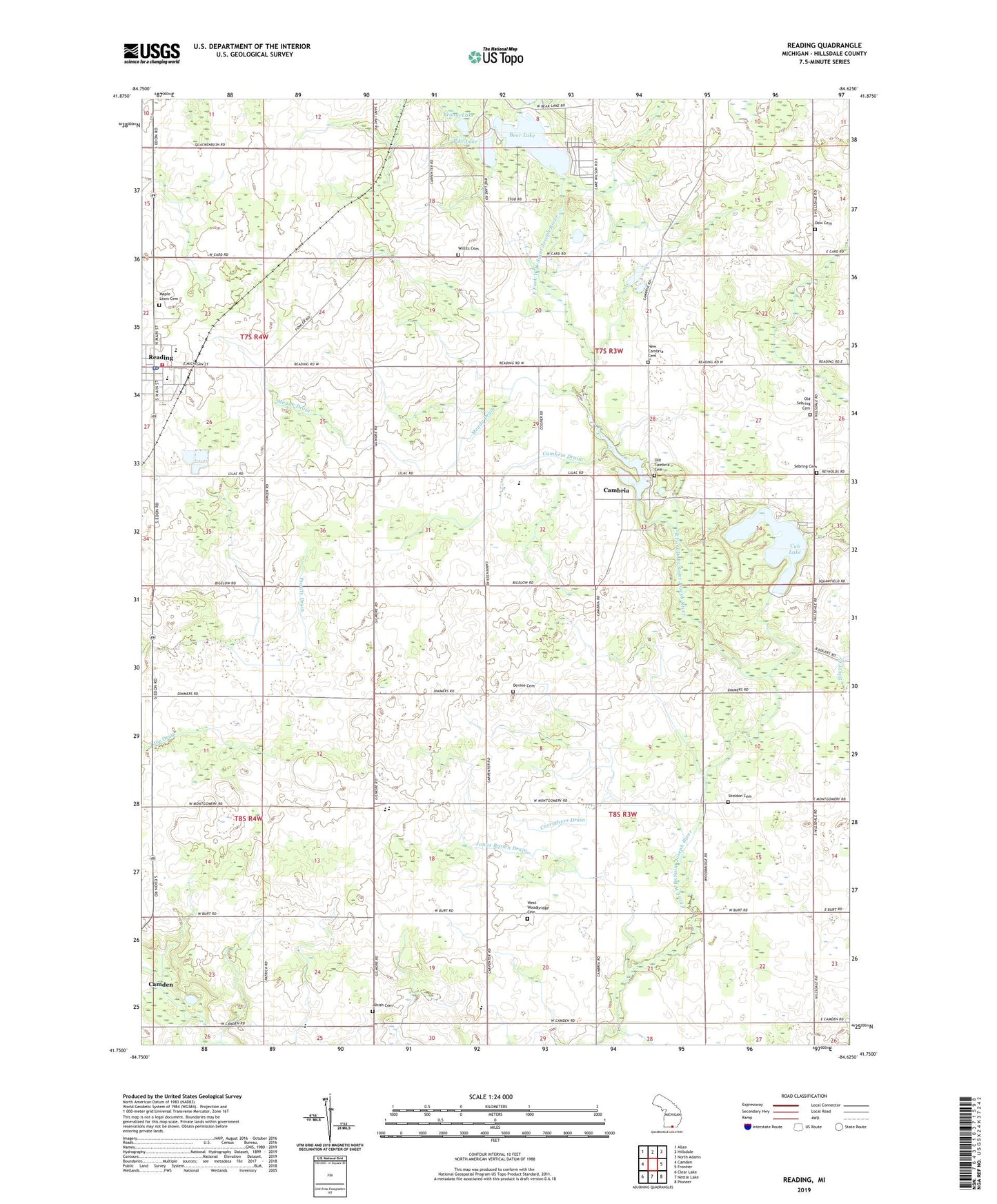 Reading Michigan US Topo Map Image