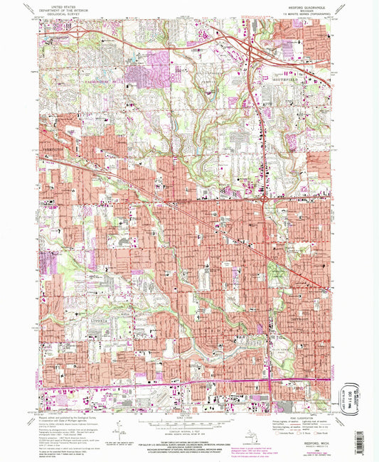 Classic USGS Redford Michigan 7.5'x7.5' Topo Map Image