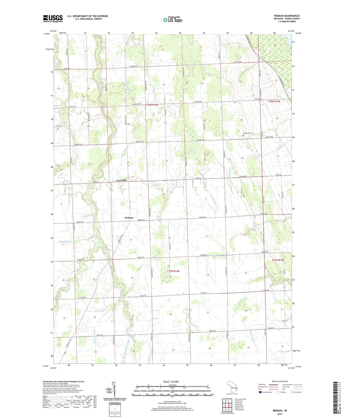 Redman Michigan US Topo Map Image