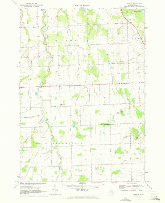 Classic USGS Redman Michigan 7.5'x7.5' Topo Map Image