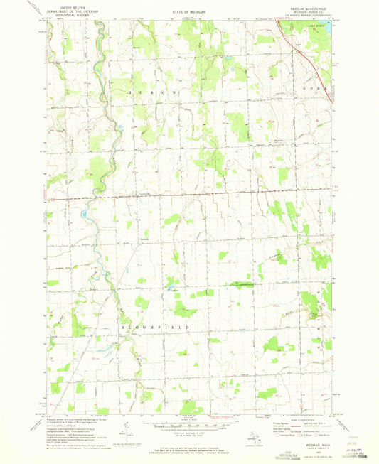 Classic USGS Redman Michigan 7.5'x7.5' Topo Map Image