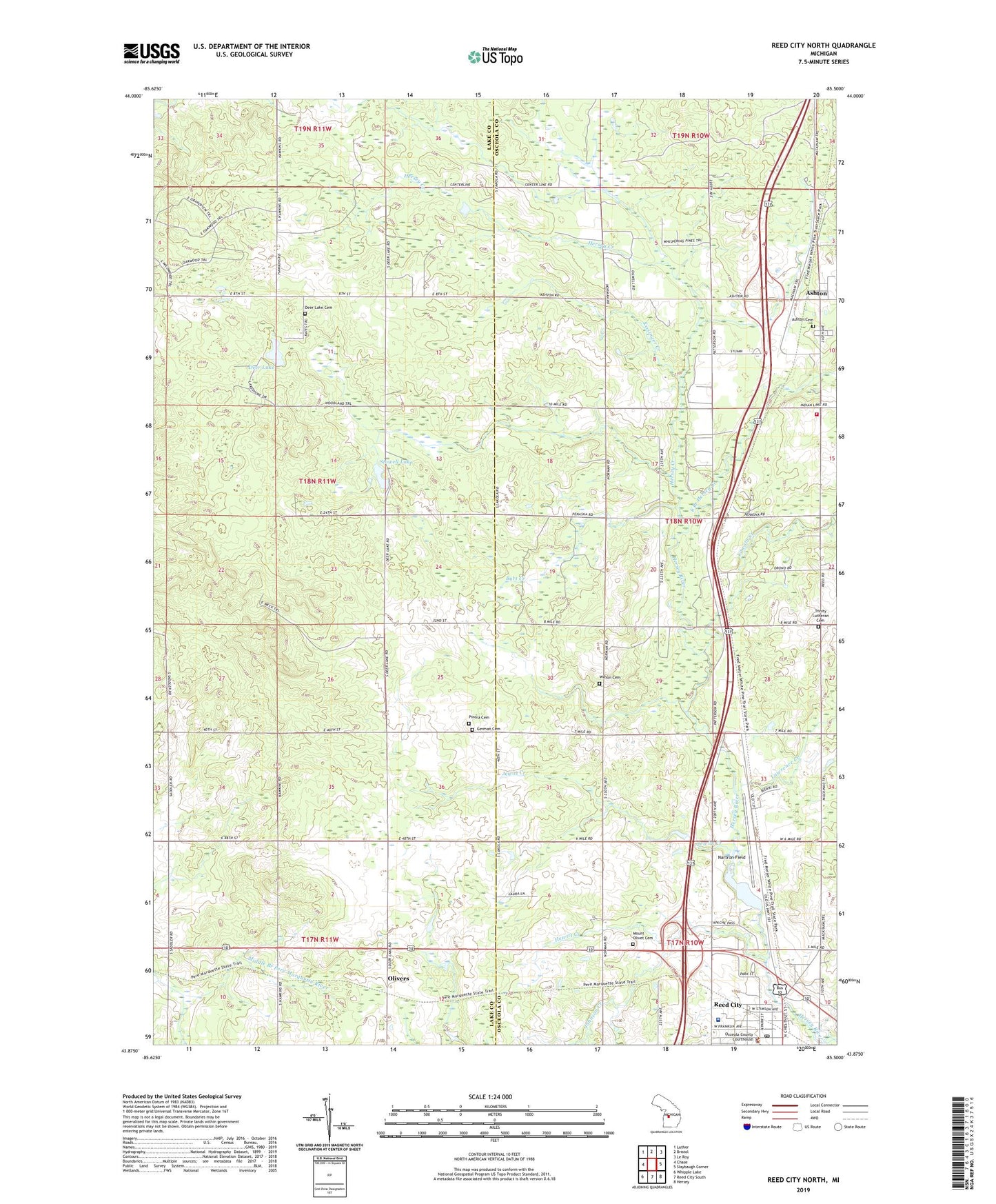 Reed City North Michigan US Topo Map Image