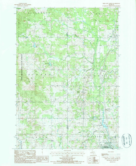 Classic USGS Reed City North Michigan 7.5'x7.5' Topo Map Image