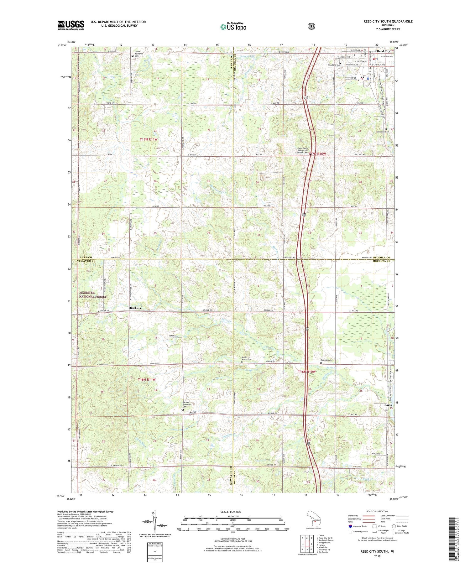 Reed City South Michigan US Topo Map Image