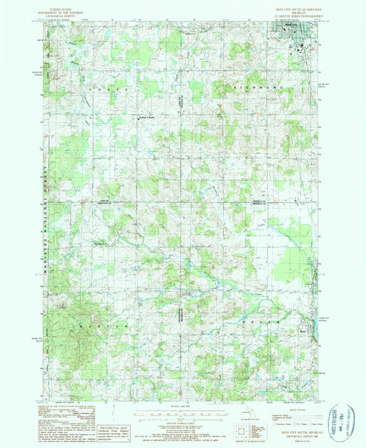 Classic USGS Reed City South Michigan 7.5'x7.5' Topo Map Image