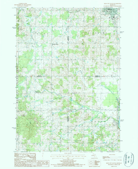 Classic USGS Reed City South Michigan 7.5'x7.5' Topo Map Image
