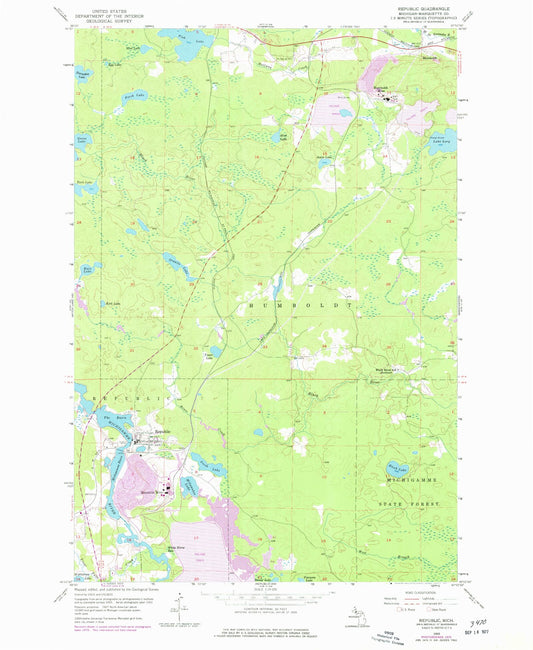 Classic USGS Republic Michigan 7.5'x7.5' Topo Map Image