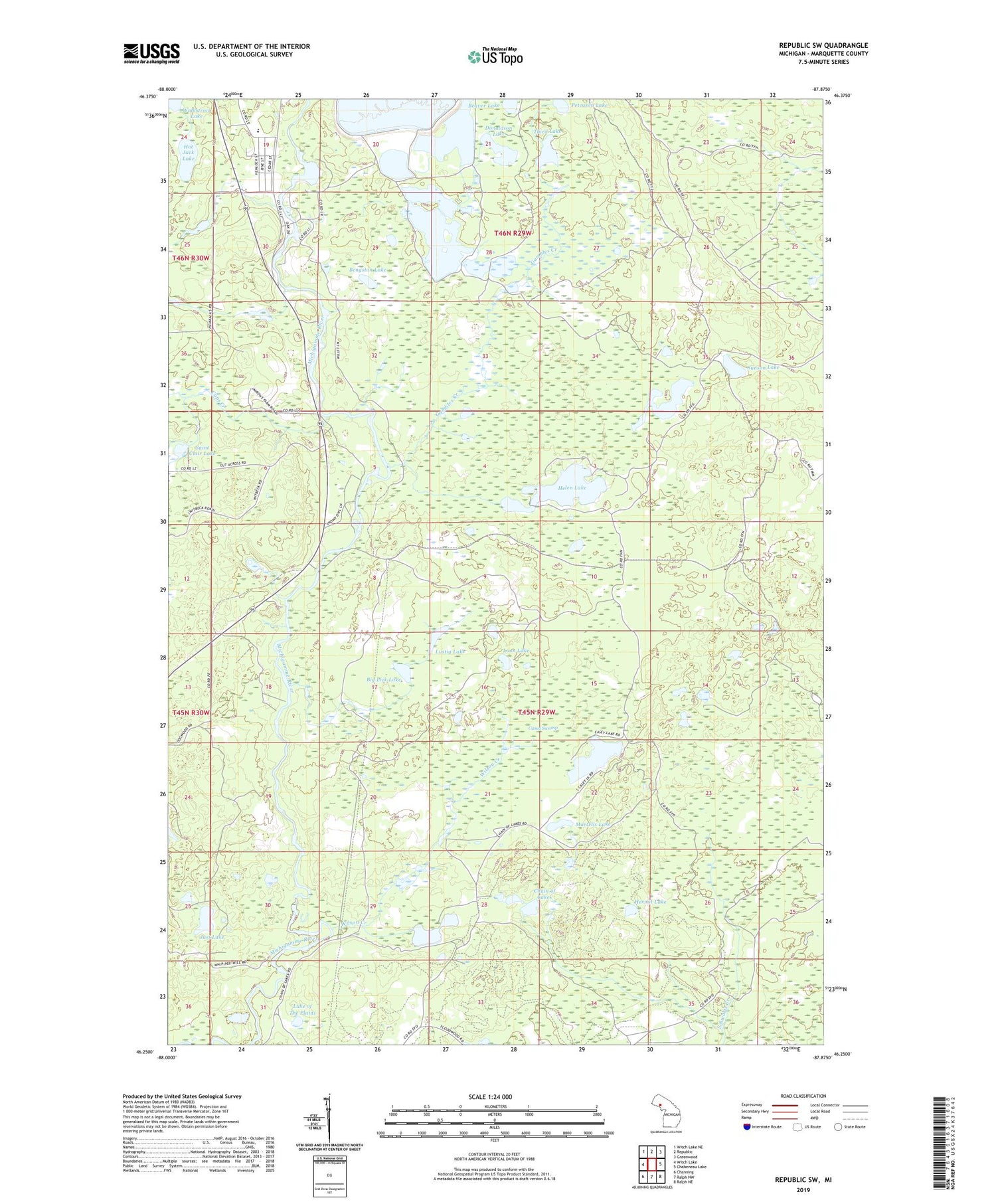 Republic SW Michigan US Topo Map Image