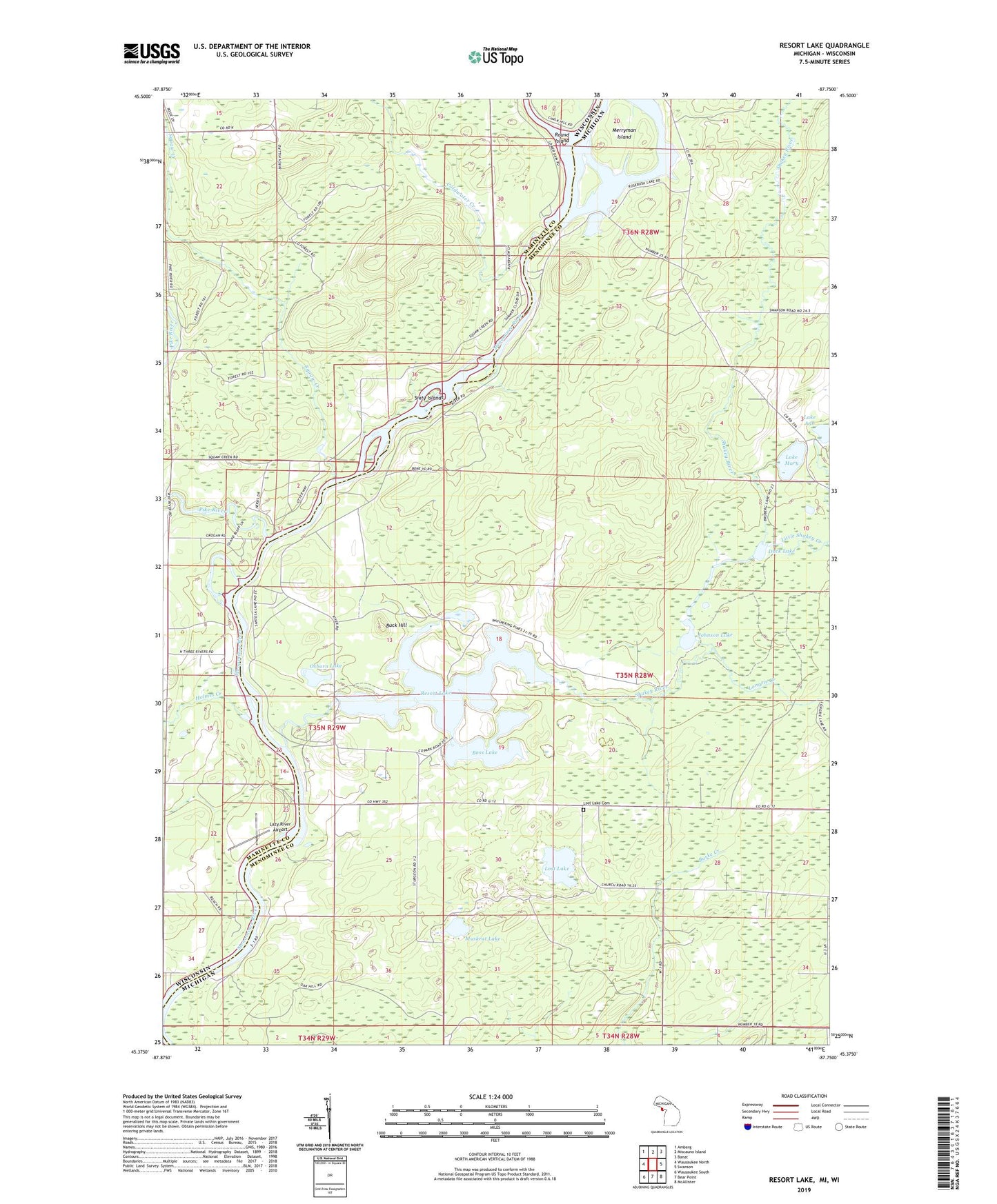Resort Lake Michigan US Topo Map Image