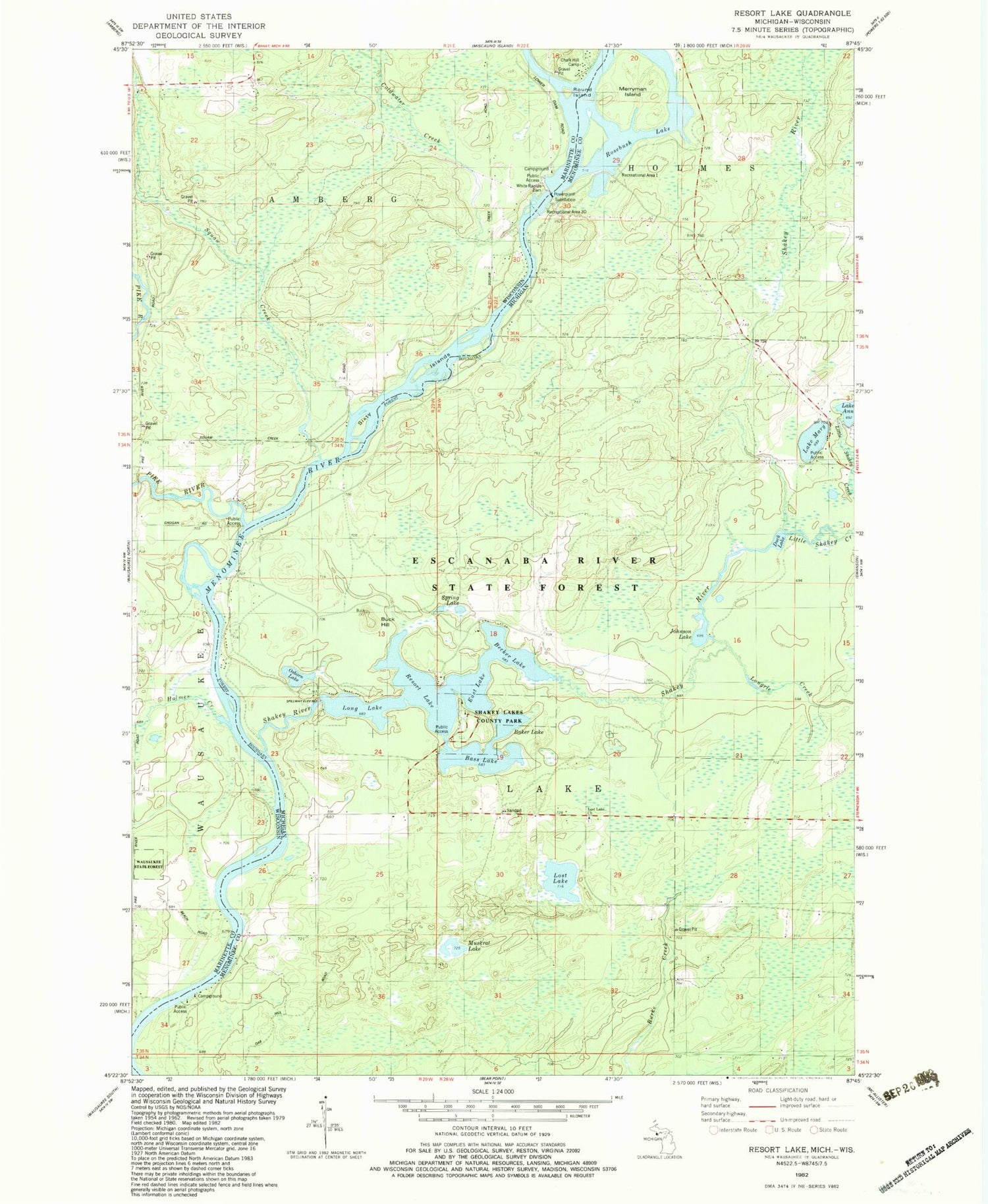 Classic USGS Resort Lake Michigan 7.5'x7.5' Topo Map Image