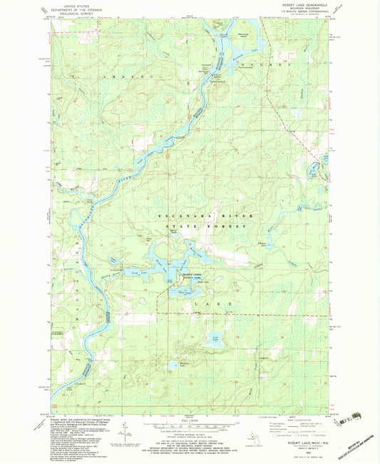 Classic USGS Resort Lake Michigan 7.5'x7.5' Topo Map Image