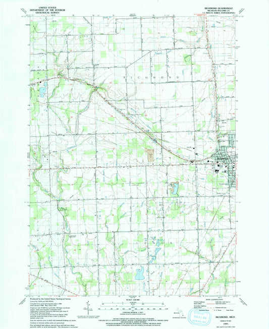 Classic USGS Richmond Michigan 7.5'x7.5' Topo Map Image