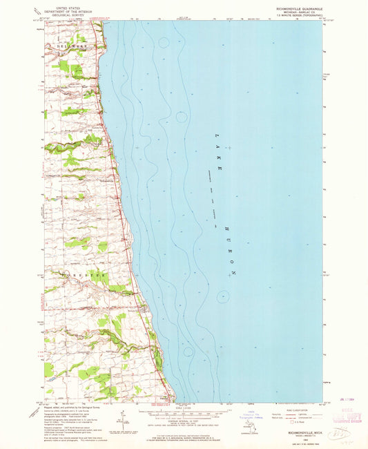 Classic USGS Richmondville Michigan 7.5'x7.5' Topo Map Image