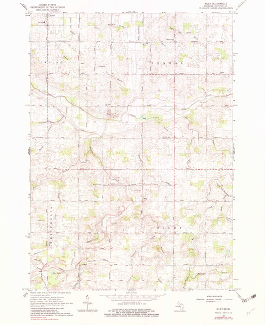 Classic USGS Riley Michigan 7.5'x7.5' Topo Map Image