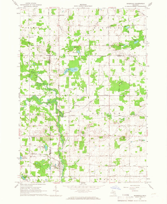 Classic USGS Riverdale Michigan 7.5'x7.5' Topo Map Image