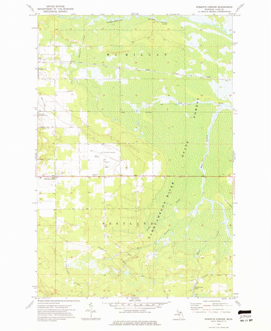Classic USGS Roberts Corner Michigan 7.5'x7.5' Topo Map Image