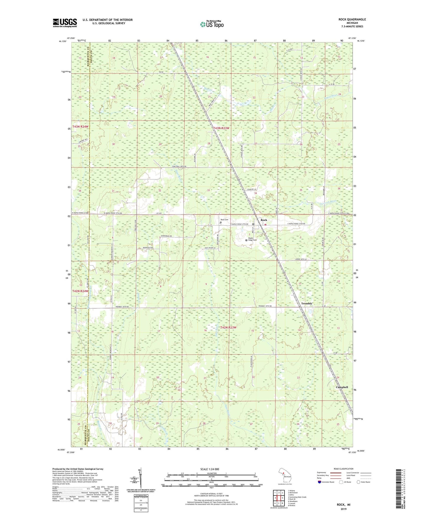 Rock Michigan US Topo Map Image