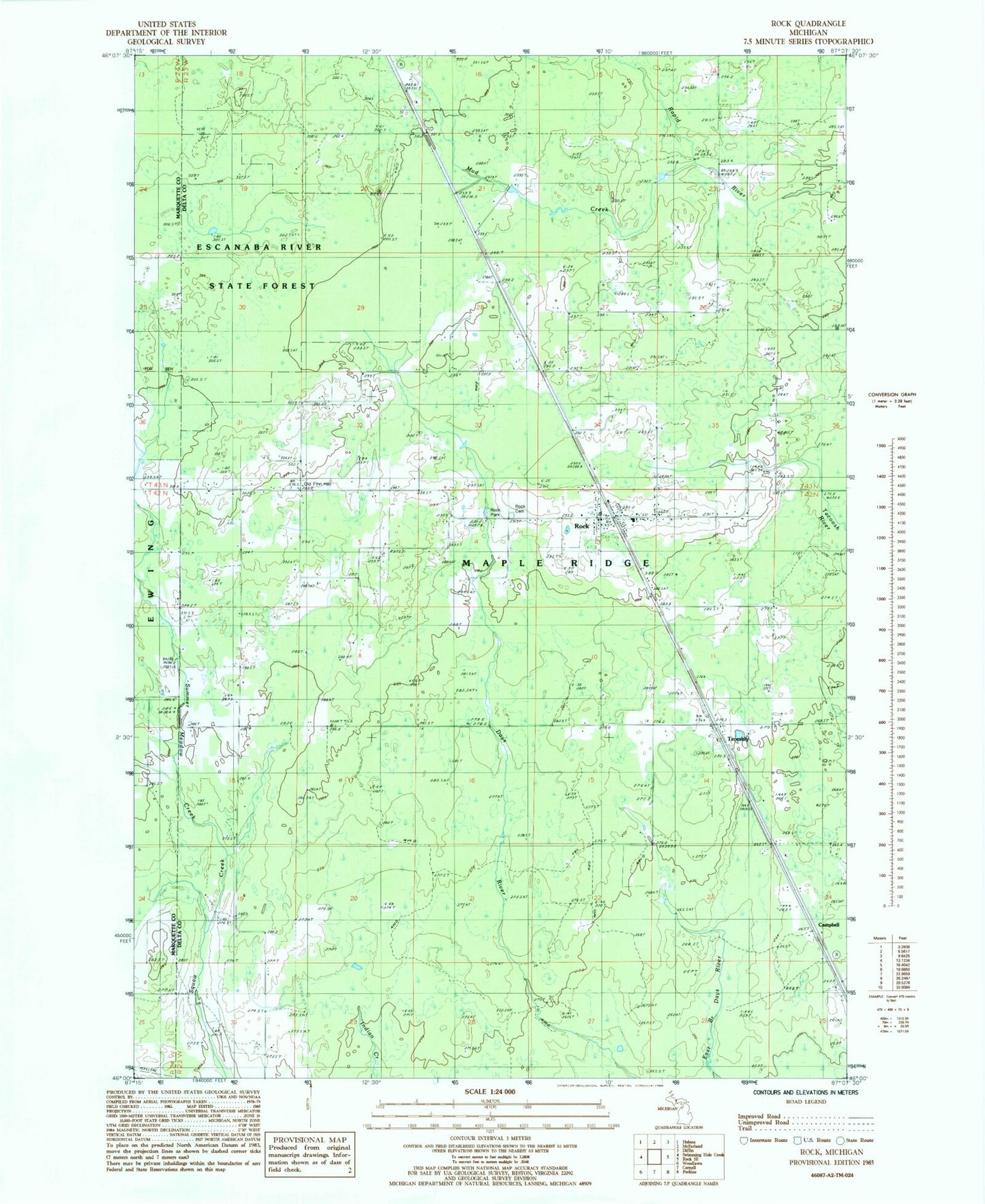 Classic USGS Rock Michigan 7.5'x7.5' Topo Map Image