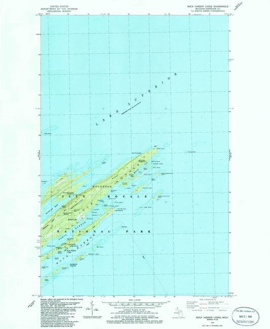 Classic USGS Rock Harbor Lodge Michigan 7.5'x7.5' Topo Map Image
