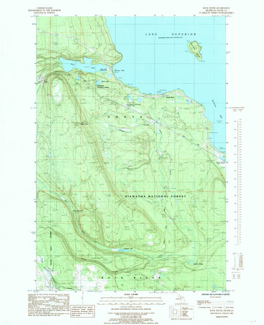 Classic USGS Rock River Michigan 7.5'x7.5' Topo Map Image