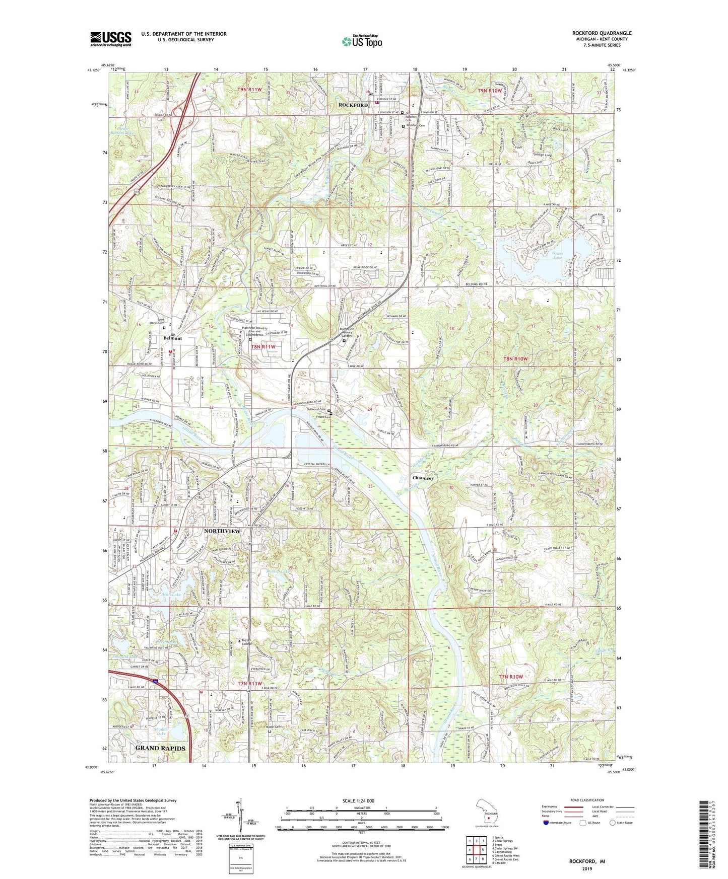 Rockford Michigan US Topo Map Image