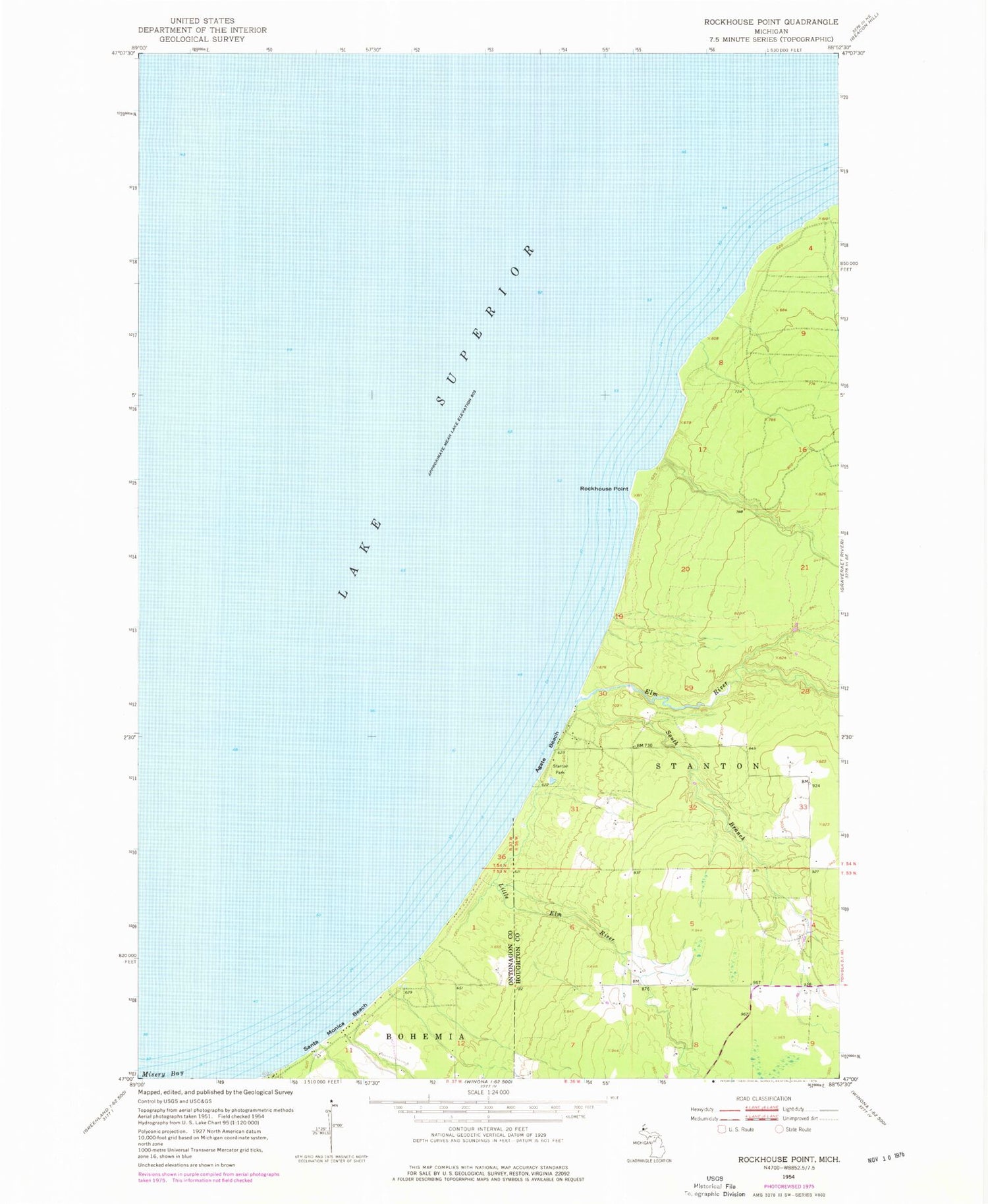 Classic USGS Rockhouse Point Michigan 7.5'x7.5' Topo Map Image