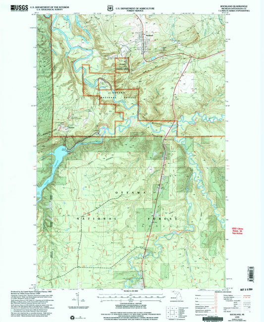 Classic USGS Rockland Michigan 7.5'x7.5' Topo Map Image