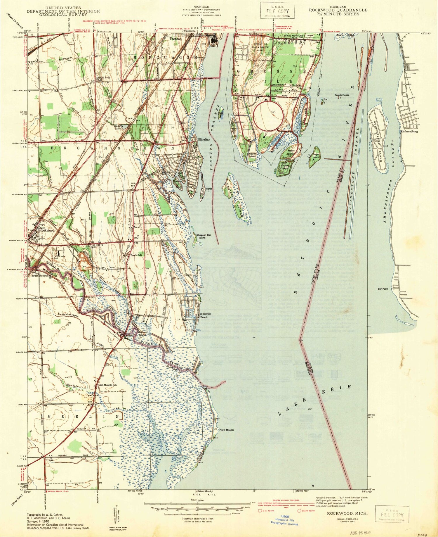 Classic USGS Rockwood Michigan 7.5'x7.5' Topo Map Image