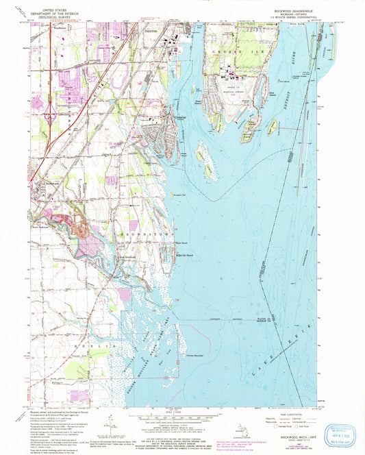 Classic USGS Rockwood Michigan 7.5'x7.5' Topo Map Image