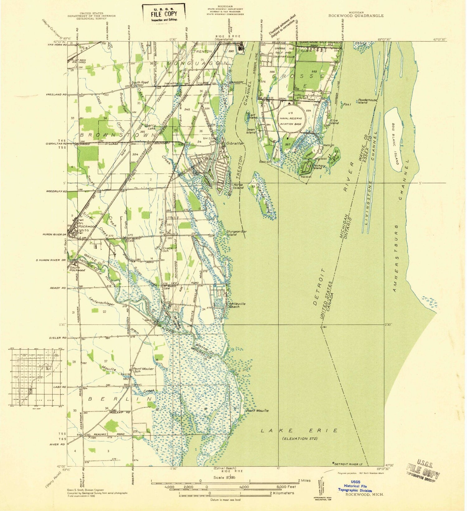 Classic USGS Rockwood Michigan 7.5'x7.5' Topo Map Image
