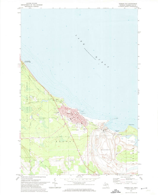 Classic USGS Rogers City Michigan 7.5'x7.5' Topo Map Image