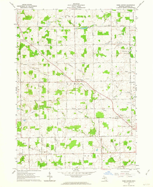 Classic USGS Rome Center Michigan 7.5'x7.5' Topo Map Image