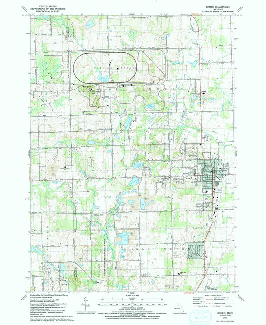 Classic USGS Romeo Michigan 7.5'x7.5' Topo Map Image