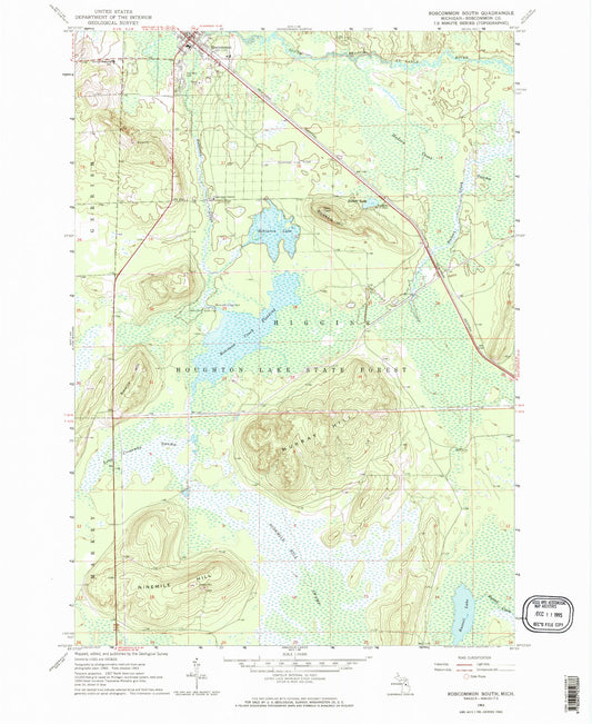 Classic USGS Roscommon South Michigan 7.5'x7.5' Topo Map Image
