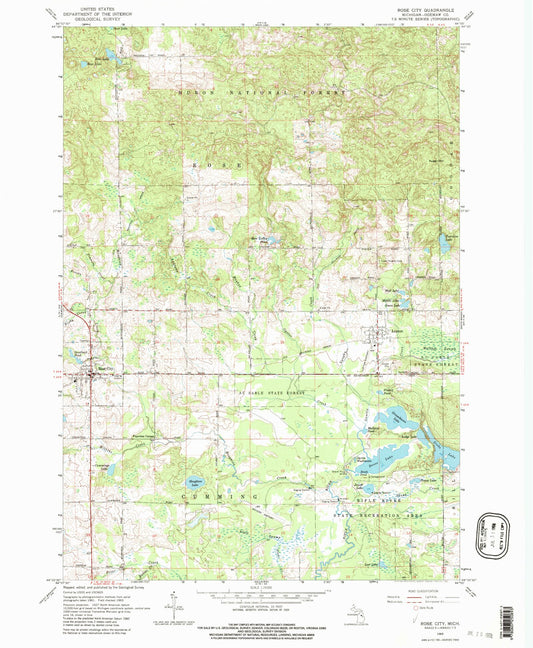 Classic USGS Rose City Michigan 7.5'x7.5' Topo Map Image