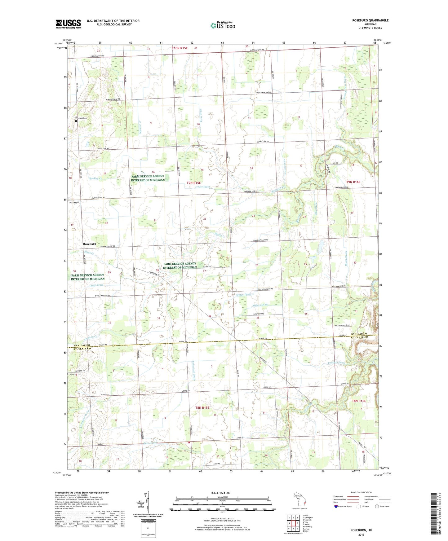 Roseburg Michigan US Topo Map Image